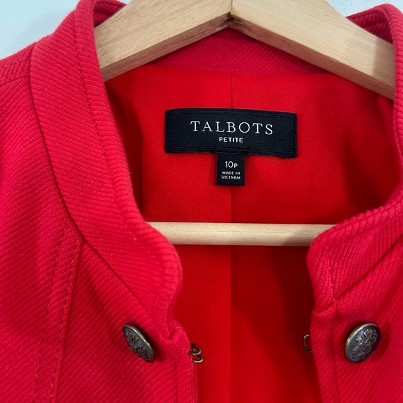 Talbots Womens 10 Petite Red Military Knit Twill Band Jacket Blazer Holiday - Picture 4 of 6
